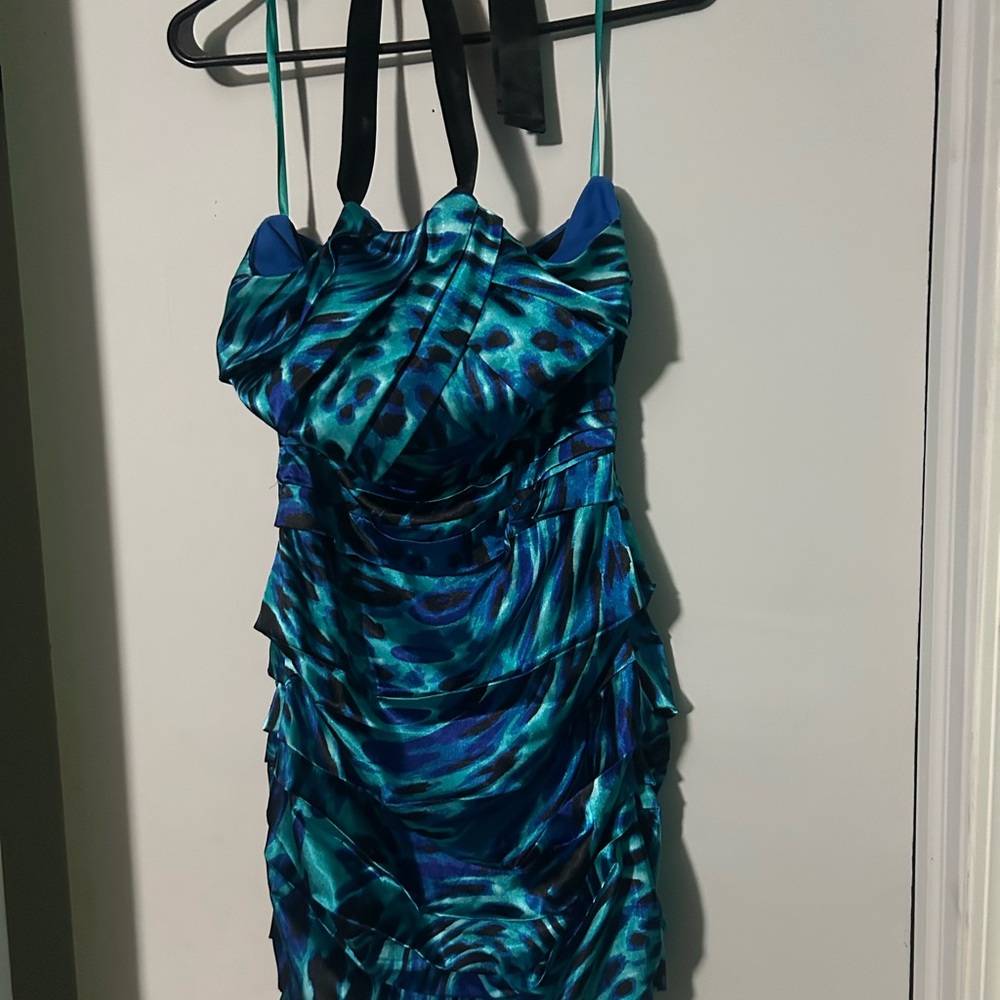 Le Chateau dark blue and turquoise  Midi Dress